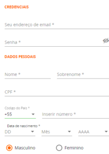 Cadastro etapa 1 Betsson