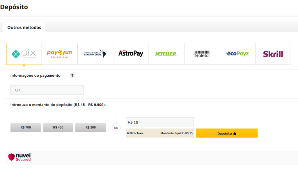 Forma de pagamento betfair