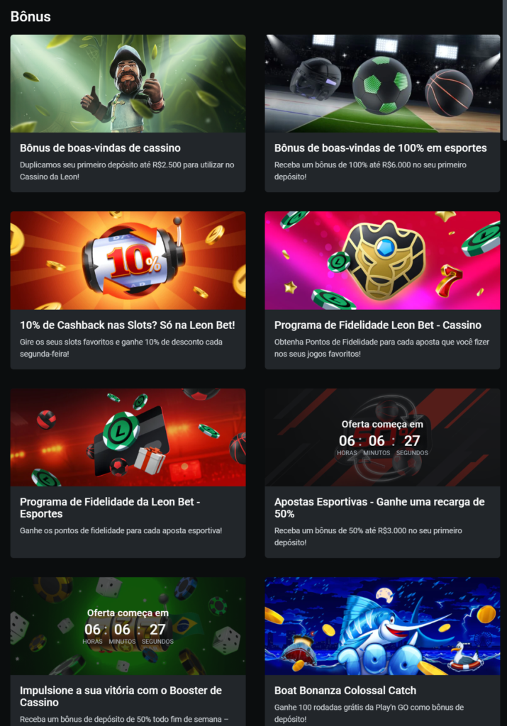 bônus diversos aposta LEON